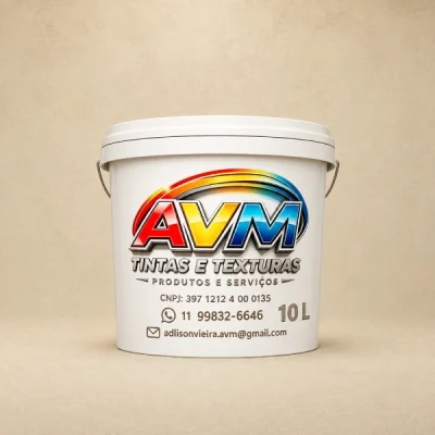 Balde de 10 Litros de Tinta e Textura AVM em acabamento premium. Fórmula concentrada com poder de cobertura superior, lavabilidade total e alta rentabilidade por metro quadrado.